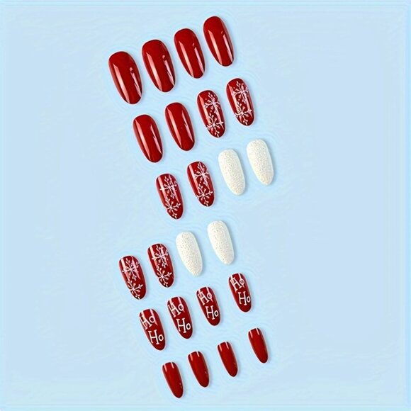 24Pcs Long Stiletto Press-On Nails Set - Mixed Red & White, Glossy Christmas - Picture 3 of 6
